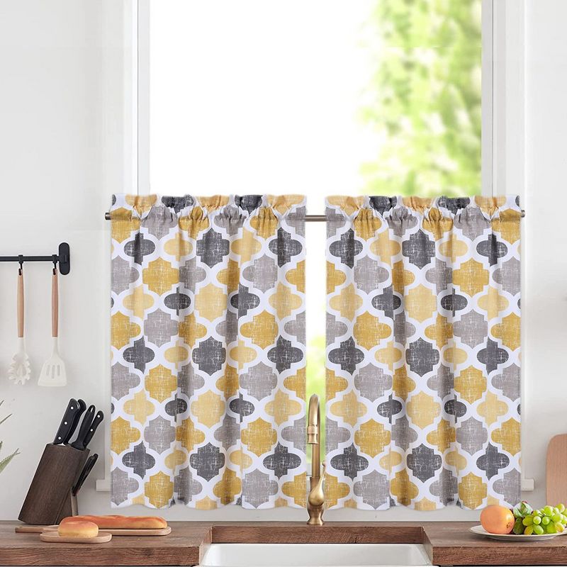 Quatrefoil Printed Cotton Blend Short Curtains for  Kitchen Bathroom Windows, 1 of 5