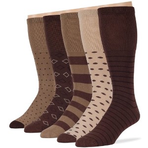 Men Diabetic Non-Binding Cotton Socks - Mid Calf - Patterned Solid 5 Pack Large/XL - Black, Brown, Dark Grey, Khaki | 7BIGSTARS KINGDOM - 1 of 4