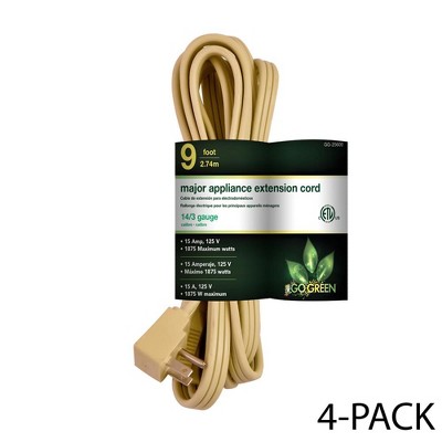 GoGreen Power (GG-25609) 14/3 3' SPT A/C Extension Cord - Beige, 4-Pack