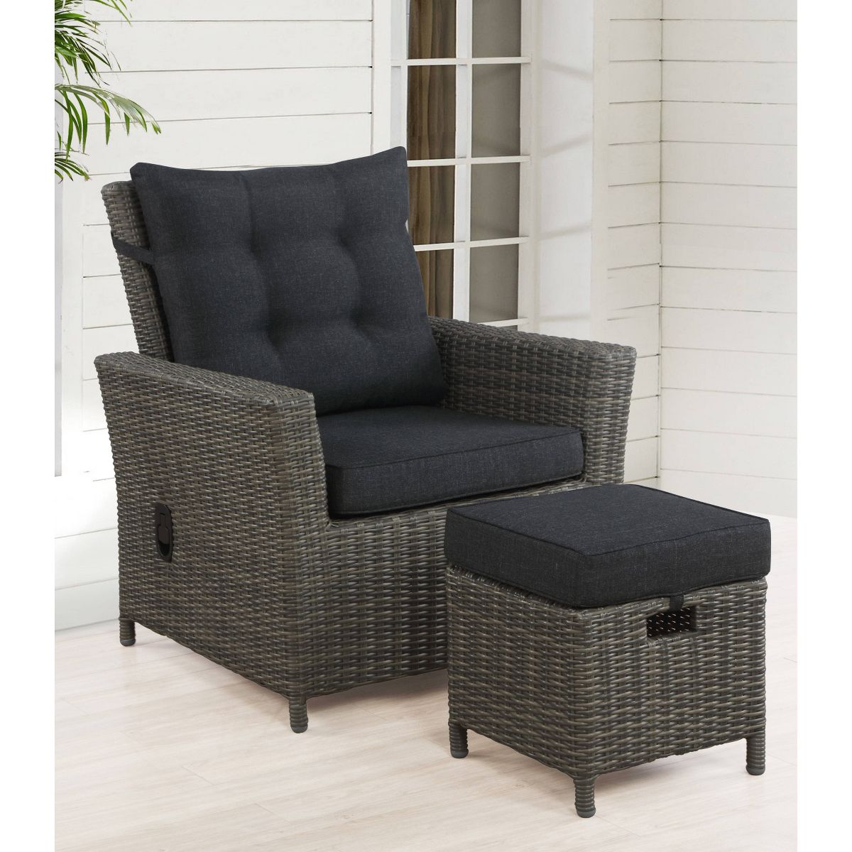2pc Asti Wicker Outdoor Recliner & 15" Ottoman Patio Seating Set - Gray - Alaterre Furniture: All-Weather, No Assembly Required - thumbnail 2