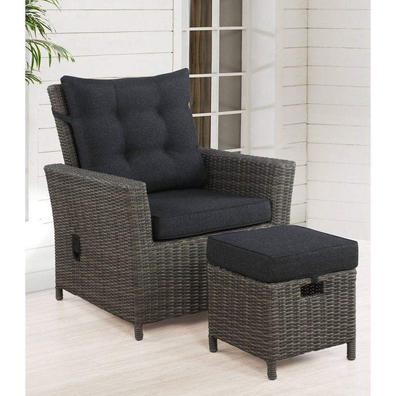 2pc Asti Wicker Outdoor Recliner &#38; 15&#34; Ottoman Patio Seating Set - Gray - Alaterre Furniture, 3 of 11