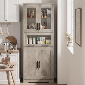 Nasitip 67''Tall Storage Cabinet,Pantry Cabinet with Glass Double Door, Freestanding Cupboard with Drawer for Bathroom/Living Room - 1 of 4
