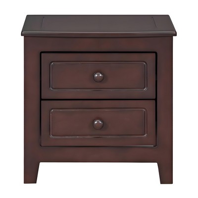 2-Drawer Mid Century Retro Nightstand Bedside Table Classic Design Dark Walnut