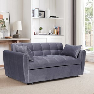 65" Velvet Folding Sofa Bed, 3-in-1 Convertible Sleeper Couch with Adjustable Back, Pillows and Side Storage  for Living Room - Koiai - 1 of 4