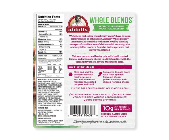 Aidells All Natural Italian Style Margherita Chicken Links - 10oz