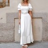 Women's Elegant White Puff Sleeve Lace Details Wedding Guest Maxi Satin Dress - Cupshe - 3 of 4