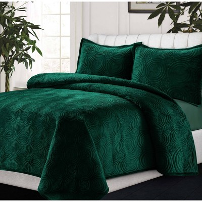 Emerald Green Velvet Twin Reversible Quilt Set