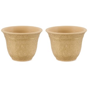 HC Companies Sierra 10 Inch Self Watering Round Plastic Flower Garden Planter Pot Container for Gardening Purposes, Arizona Sand (2 Pack) - 1 of 4
