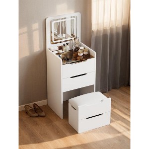 CAVINAS 3 in 1 Compact Vanity with Flip-Up Mirror Vintage Vanity Glass Top Vanity Small Vanity Desk for Bedroom - 1 of 4