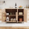 51.2"W Ash Veneer Solid Wood Handwoven Kitchen Island with Drop Leaf, Rolling Kitchen Cart on Wheels with Internal Storage Rack - ModernLuxe - 3 of 4