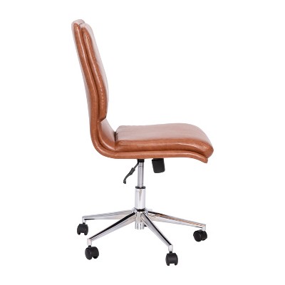 Elevated Brown LeatherSoft Mid-Back Armless Swivel Task Chair