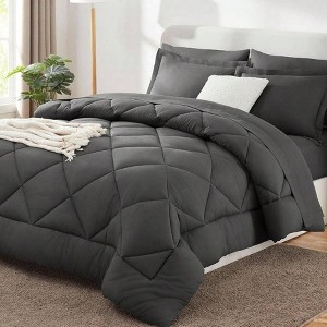 Queen Bed in A Bag, Dark Grey 7 - Piece Set with Down Alternative Comforter, Sheets, Pillowcases Shams - 1 of 4