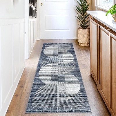 Modern Geometric Washable Area Rug - Non-Slip Stain Resistant Low Pile Carpet for Living Room, Bedroom & Dining Room