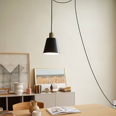 Globe Electric 1-Light Plug-in or Hardwire Matte Black Pendant Light with Matte Brass Accents: ETL Listed, Adjustable Height, No Bulb Included