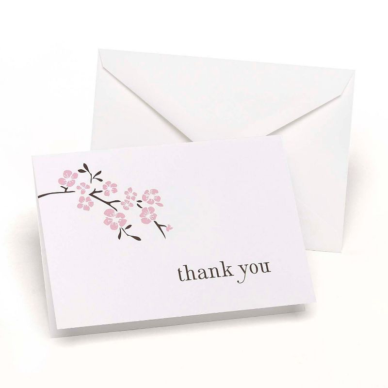 Hortense B. Hewitt HBH 3 1/2" x 4 7/8" Cherry Blossom Wedding Thank You Card Bright White/Pink/Brown, 1 of 2