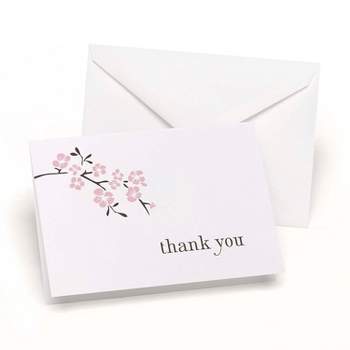Hortense B. Hewitt HBH 3 1/2" x 4 7/8" Cherry Blossom Wedding Thank You Card Bright White/Pink/Brown