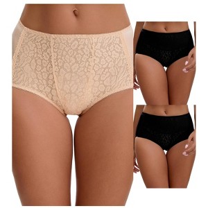 INSPIRE CHIC Women's Floral Lace Breathable Comfortable Mid Rise Underwear Briefs 3 Packs - 1 of 4