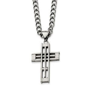 Black Bow Jewelry Stainless Steel Cross and 5mm Curb Chain Necklace - 22 Inch - 1 of 4