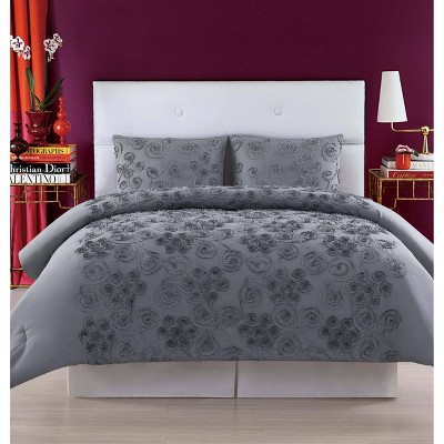Christian Siriano Pretty Petals Full/Queen Duvet Cover Set Gray