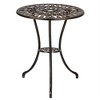 Antique Bronze Cast Aluminum Bistro Set 3-Piece - Ornate Garden Table & Lattice Chairs with Tulip Motifs - 2 of 4