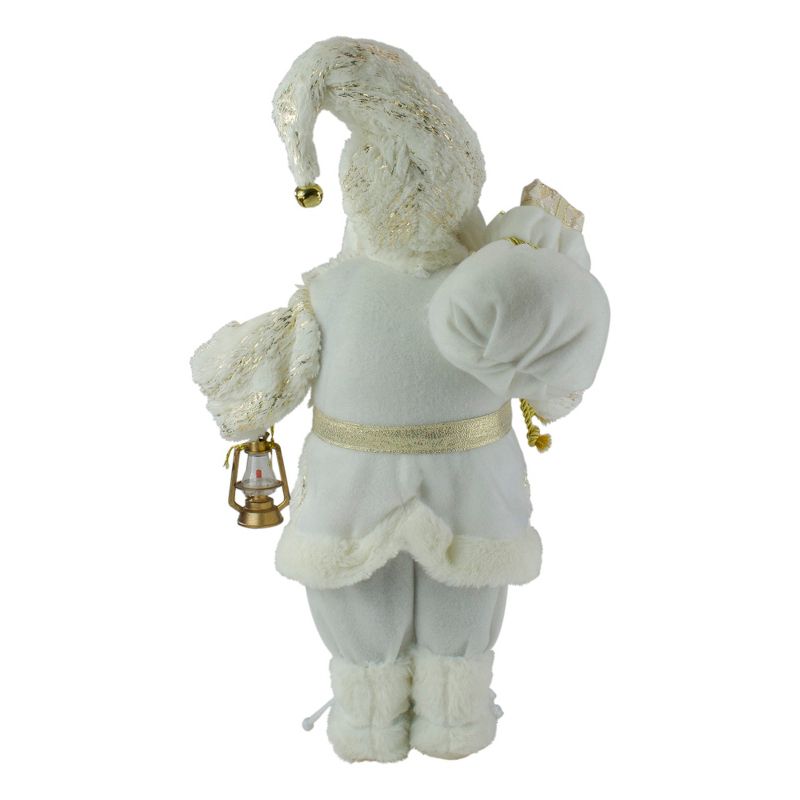 Northlight 12" Standing Santa Christmas Figure Dressed in Plush Winter White and Gold, 5 of 6