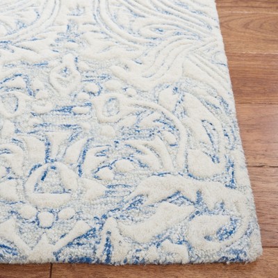 Elegant Square Hand-Tufted Blue Floral Wool Rug - 6' Dimension