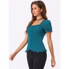 INSPIRE CHIC Women's Square Neck Solid Color Puff Short Sleeve Lace Up Gothic Blouse - 4 of 4