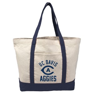 UC Davis Aggies Arched School Name Canvas Tote Bag With External Pocket, Reusable Shoulder Bag for Shopping, School, Beach - 1 of 4