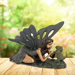 SPI Home First Friend Garden Sculpture – 13-Inch Tall Cast Aluminum Boy and Dog Outdoor Statue in Antique Bronze Finish - 1 of 4