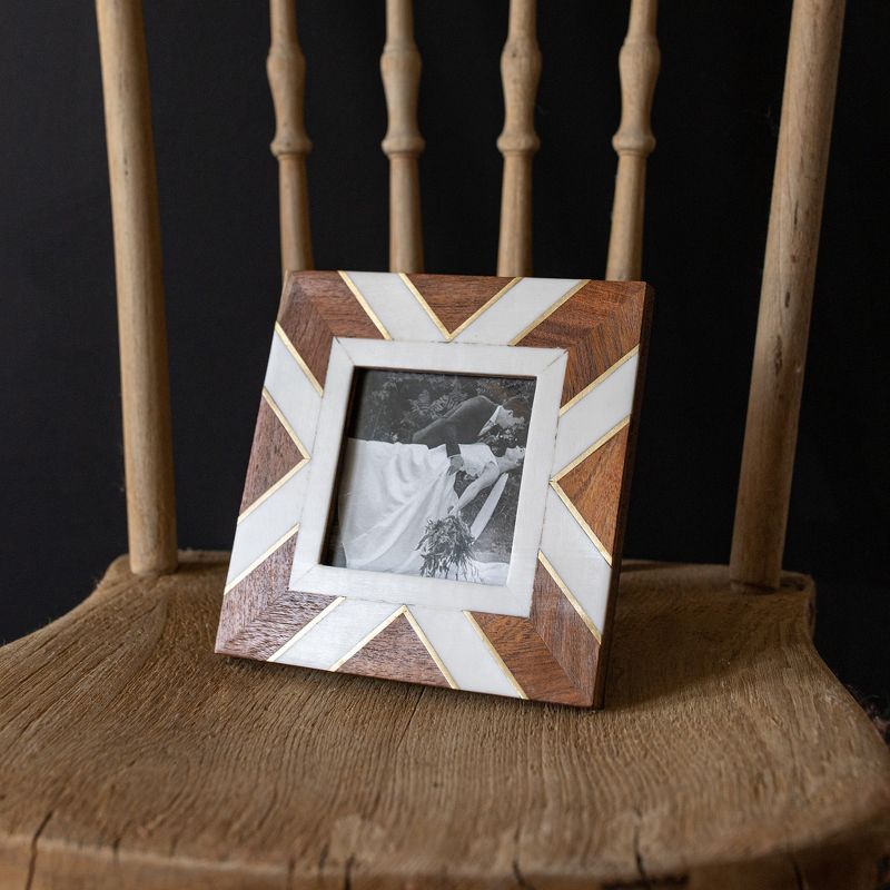 4x6 Inch Pieced Geometric Picture Frame Acacia Wood, MDF, Resin, & Glass by Foreside Home & Garden, 3 of 8