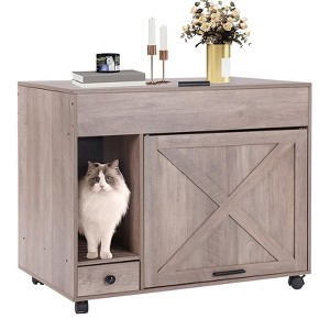 Aivituvin Wooden Cat Litter Box Enclosure | Side Table with Wheels-AIR7018 - 1 of 4