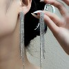 Women’s Silver-Tone Copper Linear Tassel Drop Earrings, Modern Pave CZ Fringe Design, Long Dangle Style, Elegant Jewelry for Formal & Party Occasions - 3 of 4