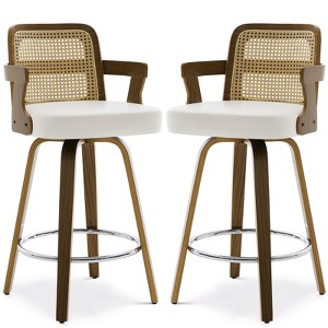 Bekrvio 26" Swivel Counter Height Bar Stools Set of 1/2/3/4,Faux Leather Upholstered Bar Chairs with Back & Arm for Kitchen Island,Black - 1 of 4