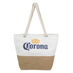 Northlight 19.25" Corona Canvas and Burlap Beach Tote Bag with Rope Handles - 1 of 4
