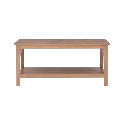 Rustic Driftwood Pine Wood Coffee Table with Storage Shelf