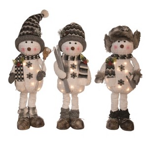 Transpac Plush Light Up Rustic Snowman Set of 3 Christmas Home Decorations - 1 of 1