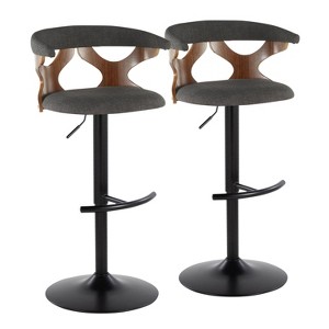 LumiSource Set of 2 Gardenia Adjustable Barstools Black Metal/Walnut Wood/Charcoal Fabric - 1 of 4