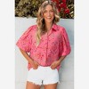 Amaryllis Women’s Button Up Short Sleeve Blouse Vintage Floral Print Puff Shoulder Relaxed Fit Lightweight - 2 of 4