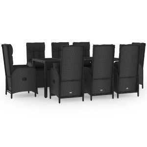 vidaXL 9-Piece Black Patio Dining/Lounge Set with Cushions - Outdoor Poly Rattan Garden Furniture Set withAdjustable Backrest - 1 of 4