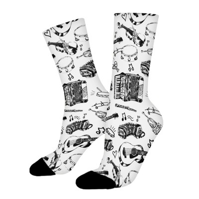 Musical Instruments Pattern Women Printed Crew Socks Funny Funky Socks Soft Polyester Novelty Gifts for Artists Men