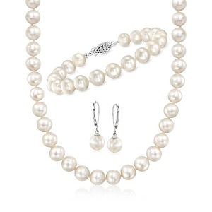 Ross-Simons 8-9mm Cultured Pearl Jewelry Set: Bracelet, Necklace and Drop Earrings With Sterling Silver Size 18 - 1 of 4
