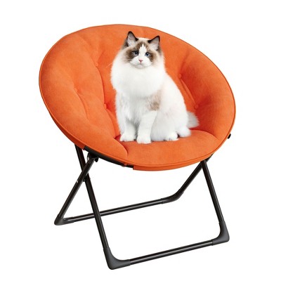 Comfy Oversized Saucer Chair for Adults, Soft Faux Fur Plush Folding Moon Chair, Metal Frame Reading Lounge Chair for Bedroom Living Room Dorm Office