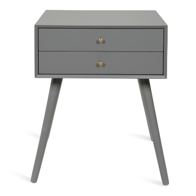 Gray Wooden Midcentury Modern Side Table with Storage Drawers