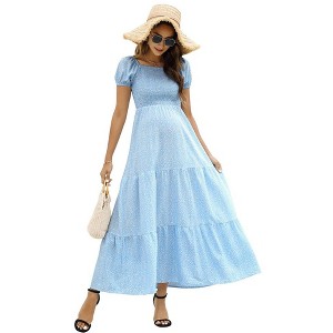 Women's Smocked Elastic Waist Tiered Maxi Dress - 1 of 1