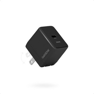 iHome 30W GaN Universal Charger, USB-C Block, Compact with Power Delivery & Folding Prongs, Travel-Friendly (Black) - 1 of 4