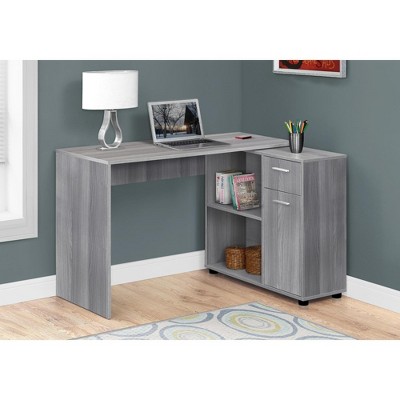 Monarch Specialties Workstation with Storage Shelves and Cabinet for Home & Office-Contemporary Style L Shaped Computer Desk, 46" L, Grey