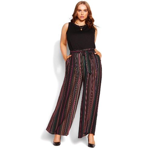 City Chic Women's Striped Casual Palazzo Pants Black 24W