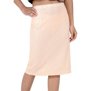 Anna-Kaci Women's Peach High Rise Sequin Pencil Skirt