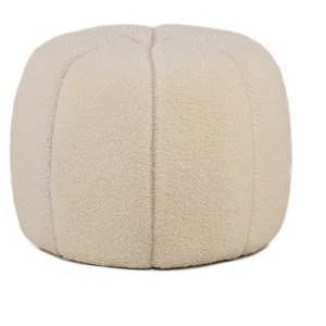 White Bouclé with Stripes Pouf, Vintage Style ,Upholstery , Living Room - 1 of 4