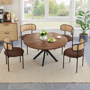 MAYEERTY 47"Round Modern Dining Table Fits 4-6, Farmhouse Style,Metal Frame for Kitchen/Dining Room, Nature - 1 of 4